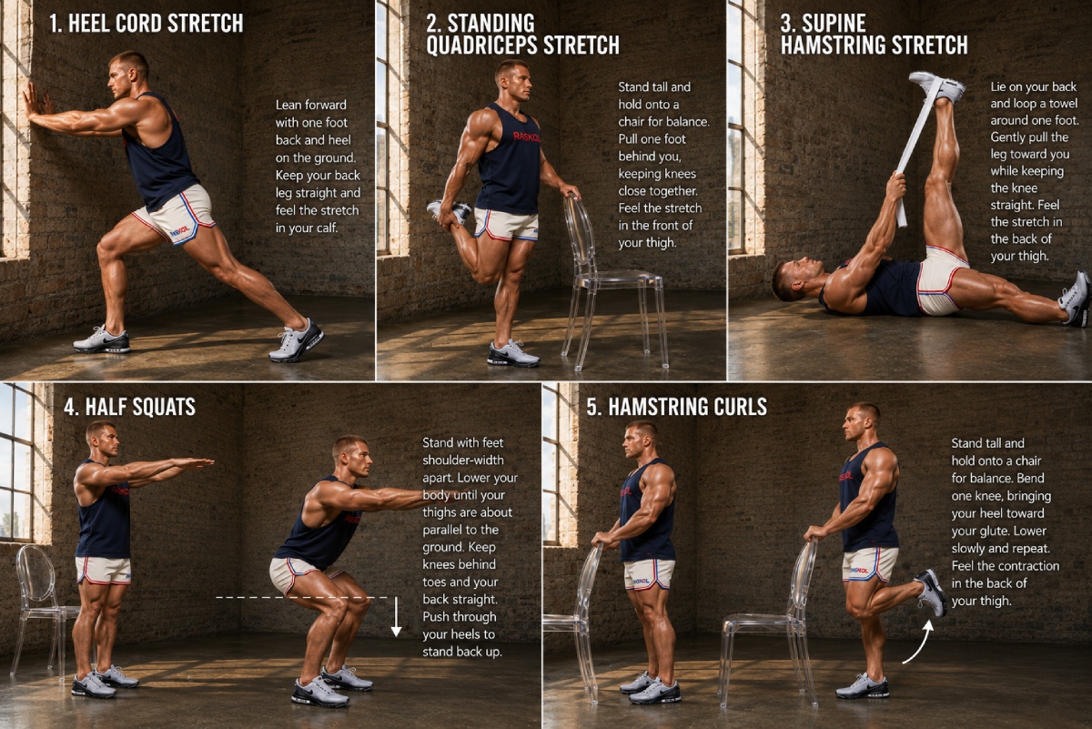 Older adult performing a controlled half squat to strengthen aging knees